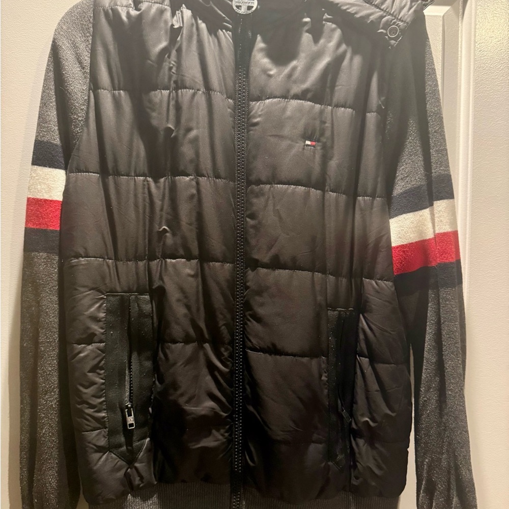 Tommy Hilfiger Black and Gray Puffer Jacket Unisex